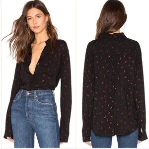 RAILS Rocsi Button Down Black/ Bright Red Metallic Cherries Size M